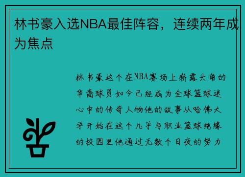 林书豪入选NBA最佳阵容，连续两年成为焦点
